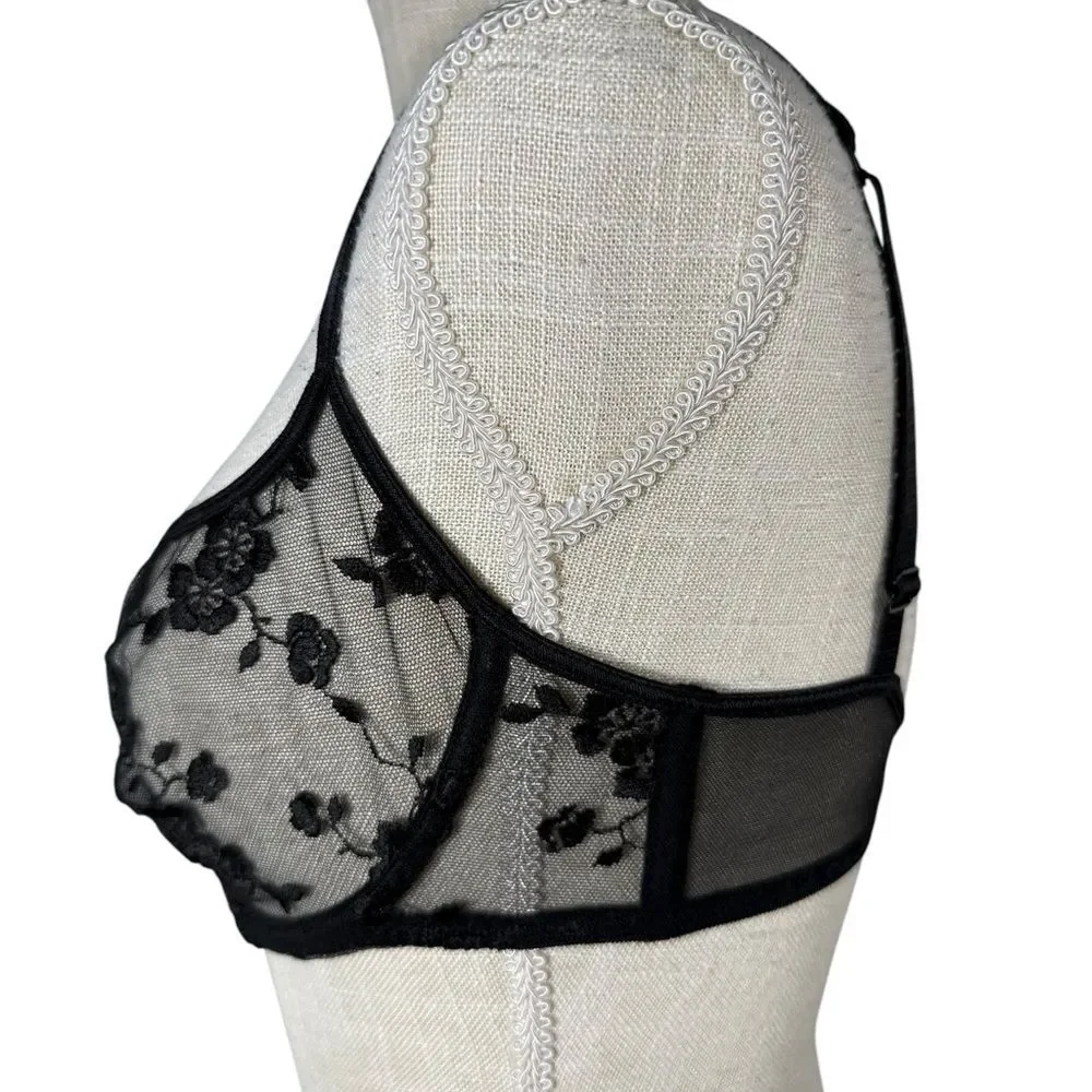 Victoria’s Secret Black Sexy Sheer Lace Embroidered Balconette Underwire Bra